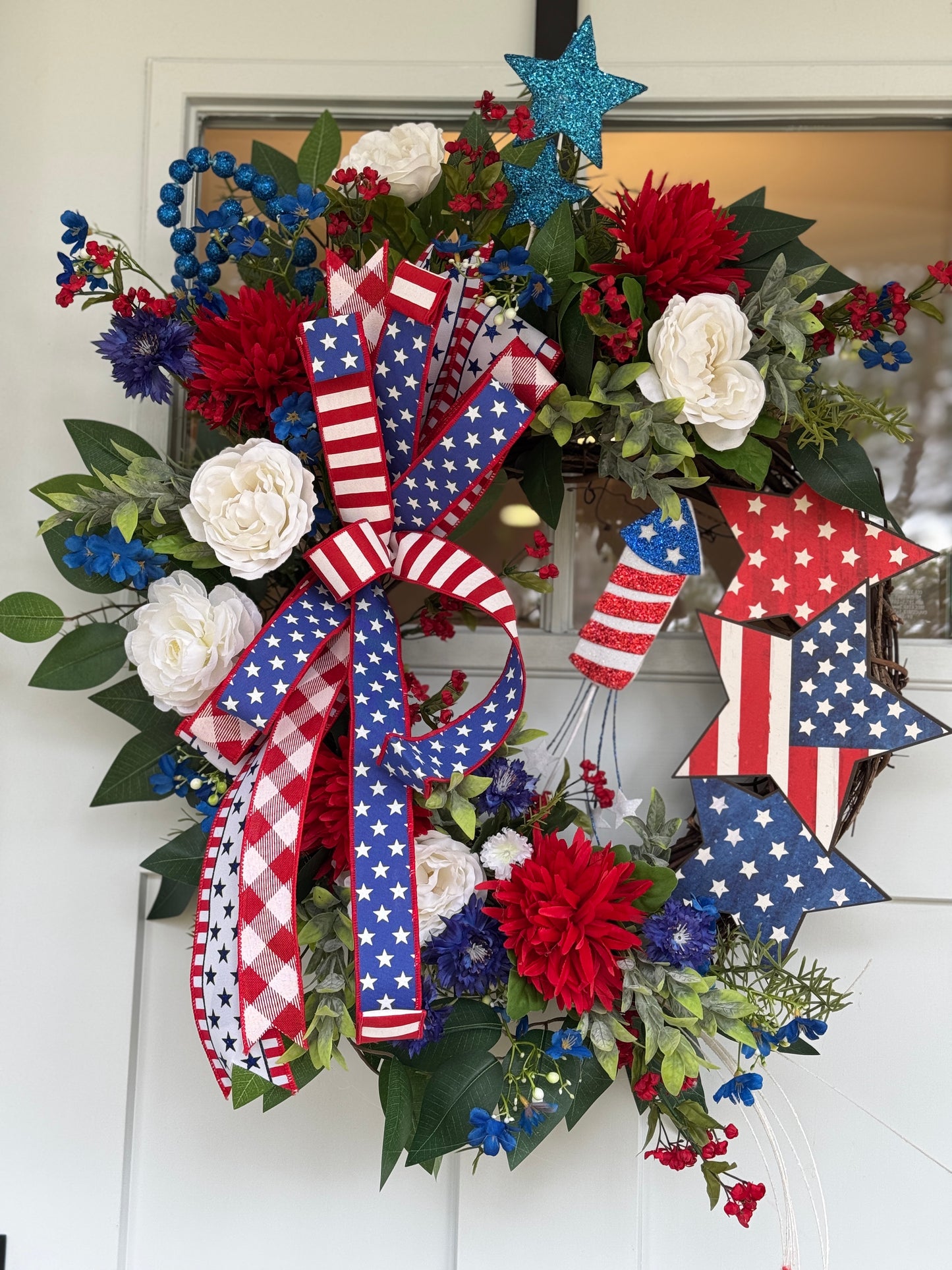 Patriotic Red, White, and Blue Holiday Wreath