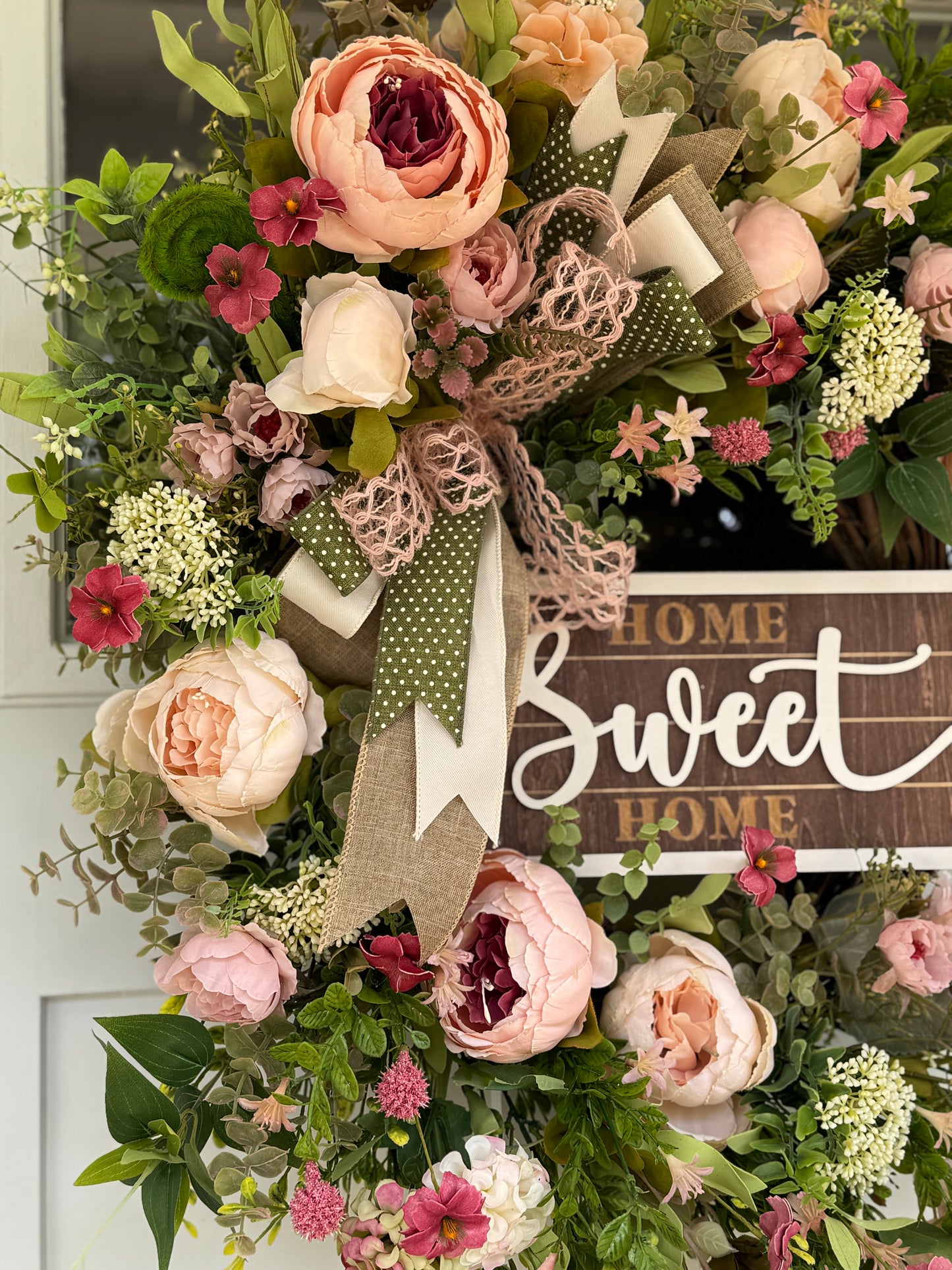 English Garden Inspired Home Sweet Home Wreath