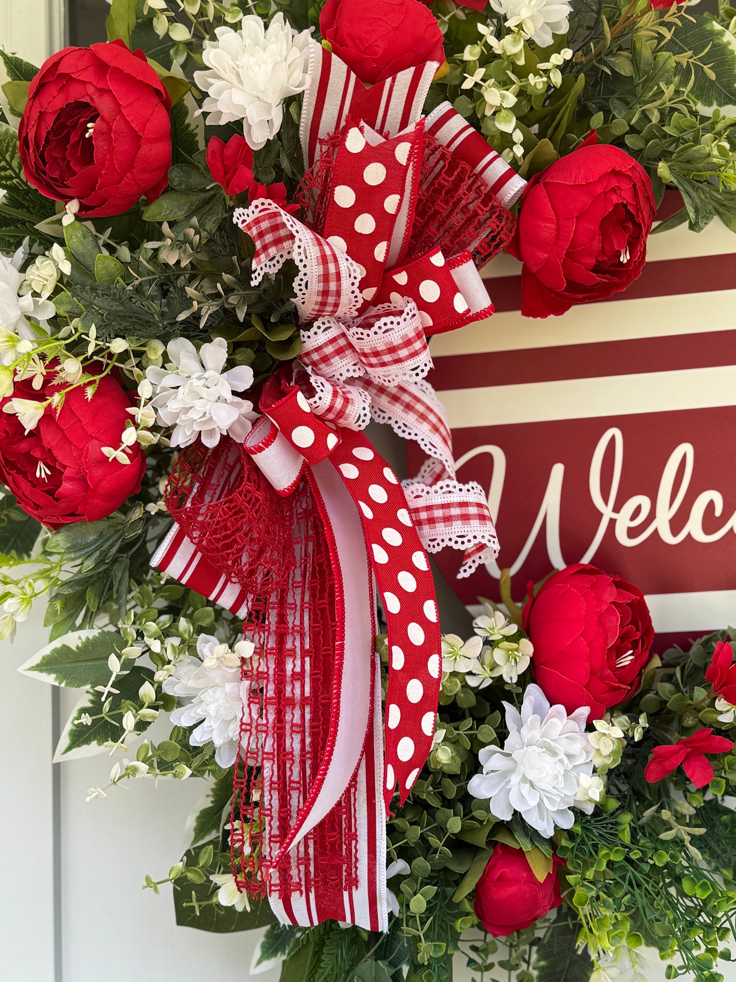 Red and White Welcome Wreath