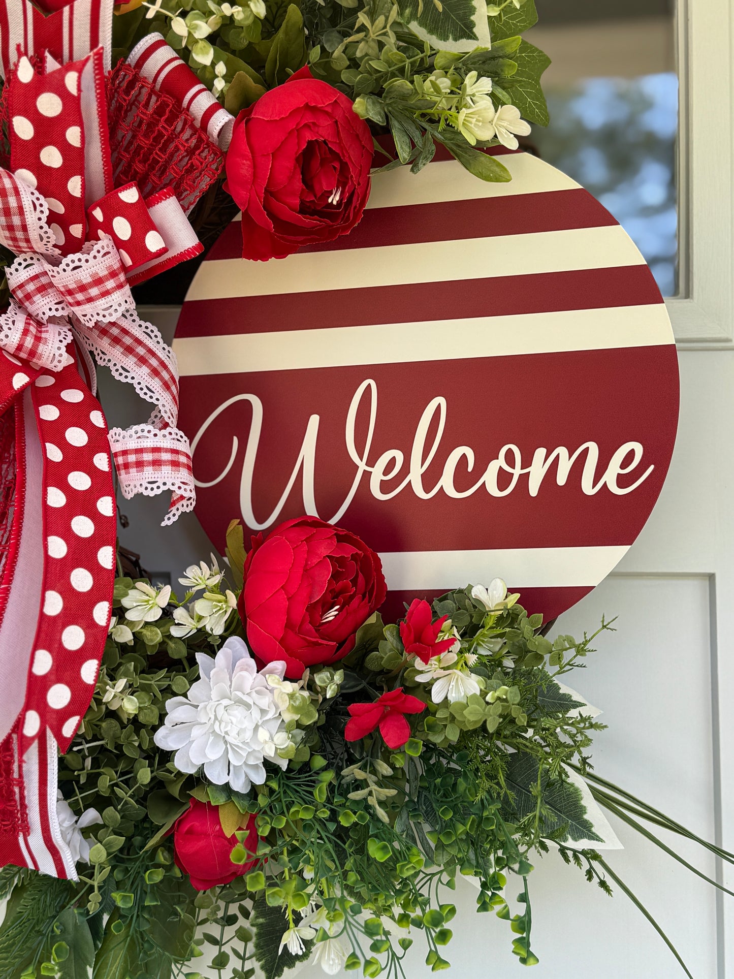 Red and White Welcome Wreath