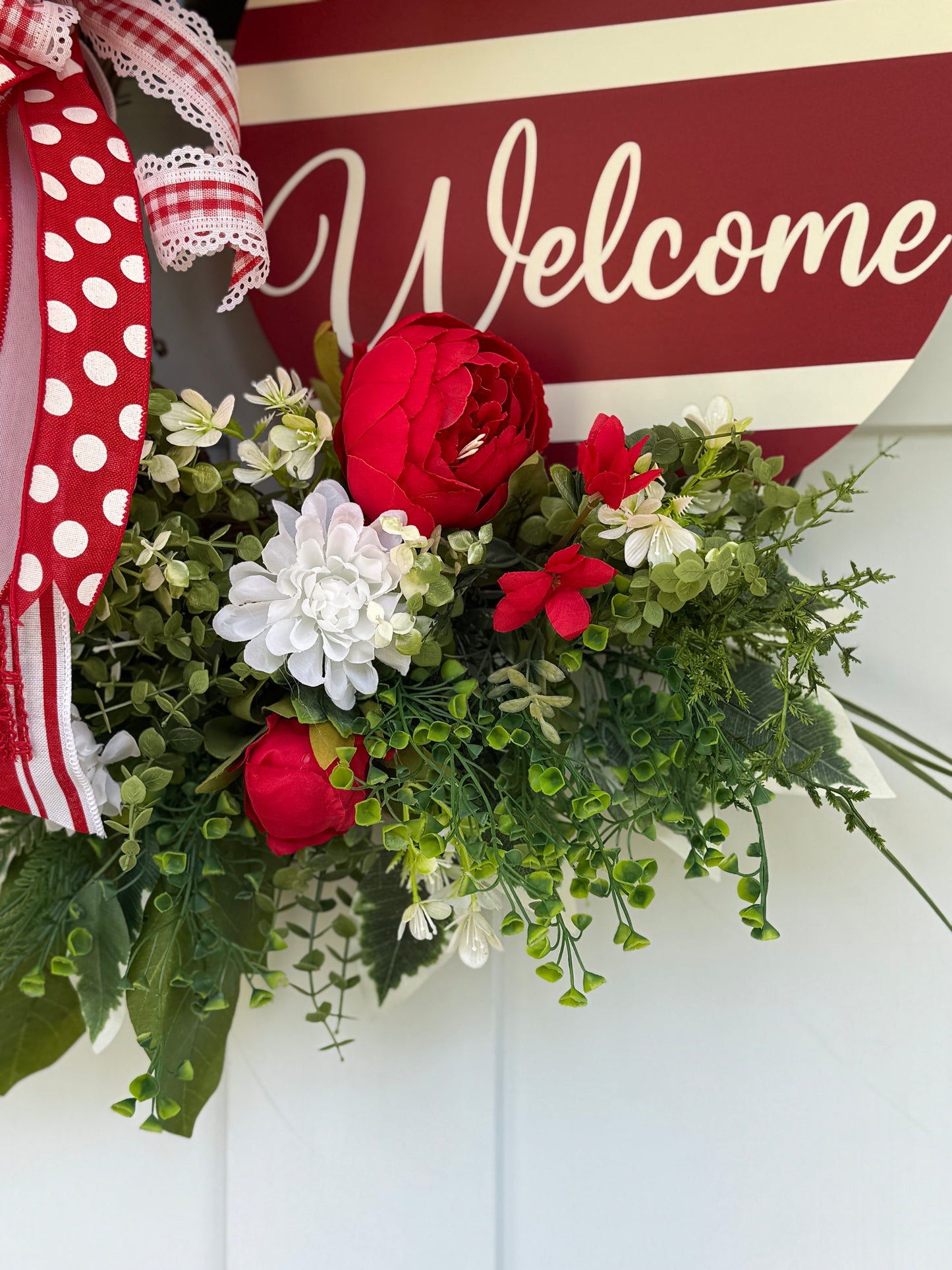 Red and White Welcome Wreath