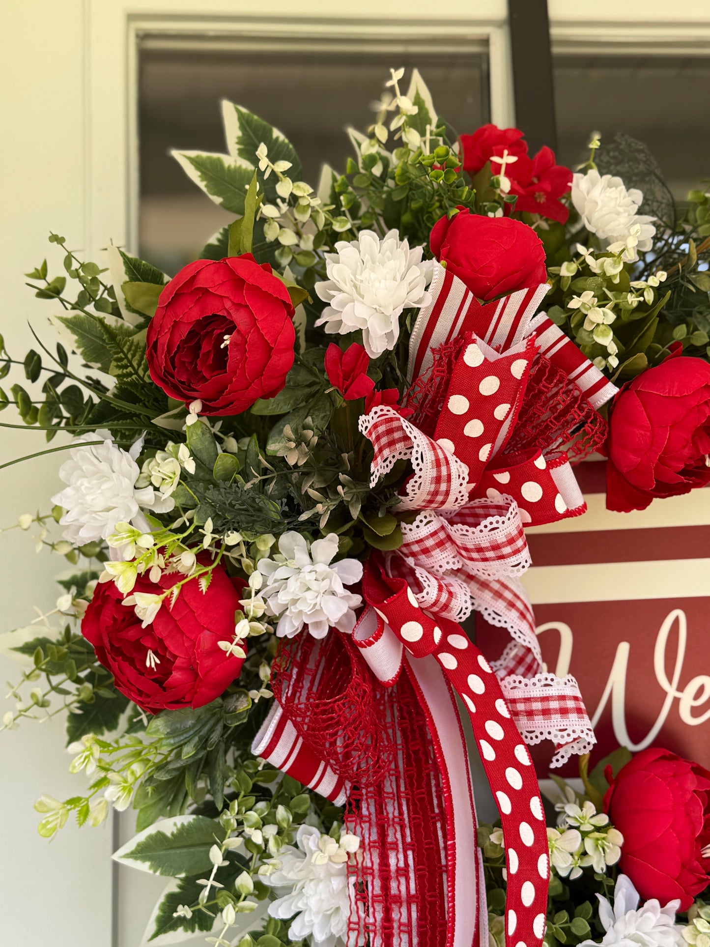 Red and White Welcome Wreath