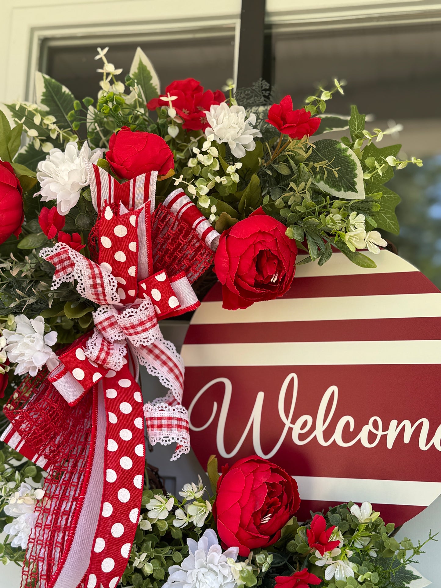 Red and White Welcome Wreath