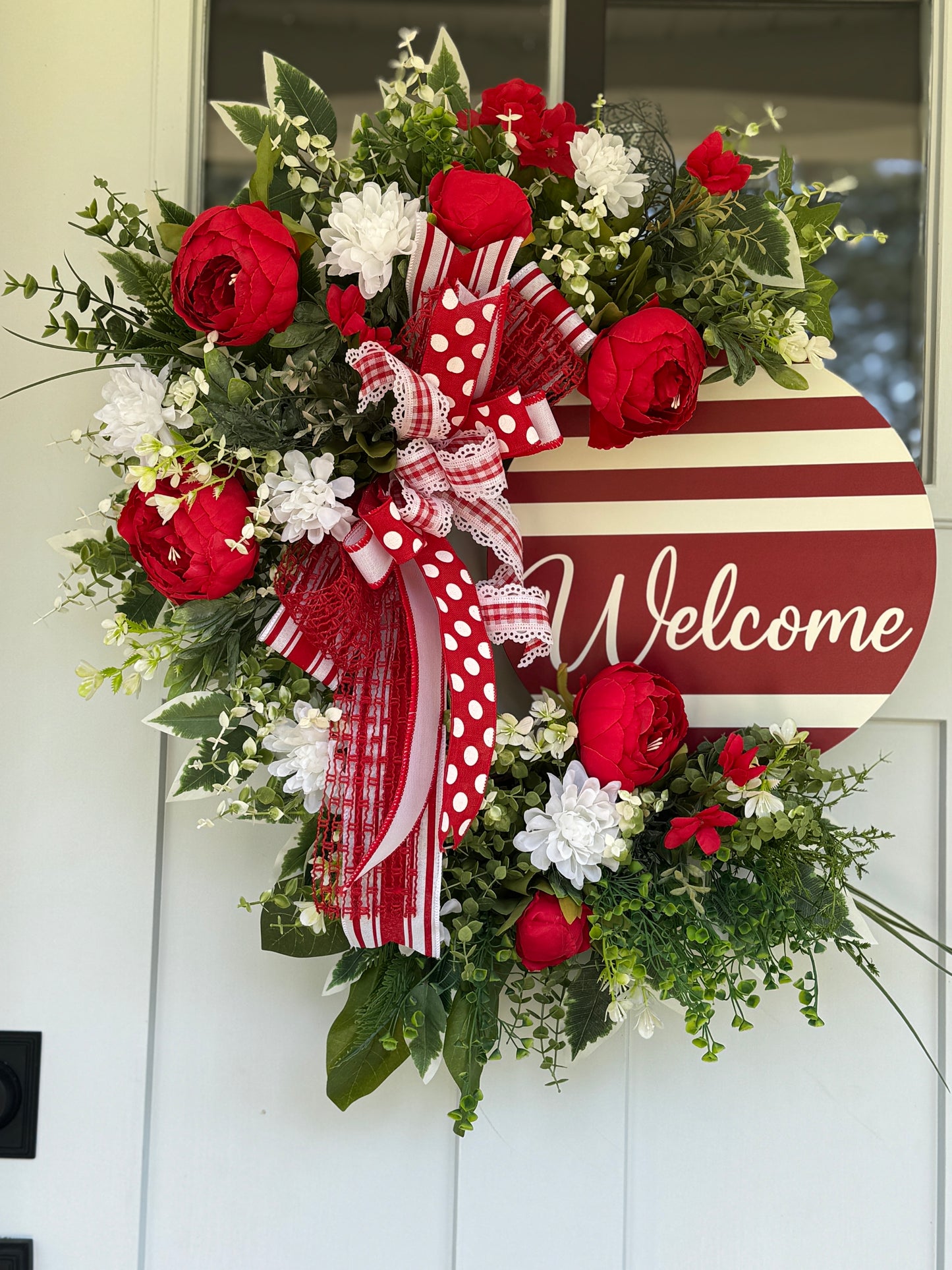 Red and White Welcome Wreath