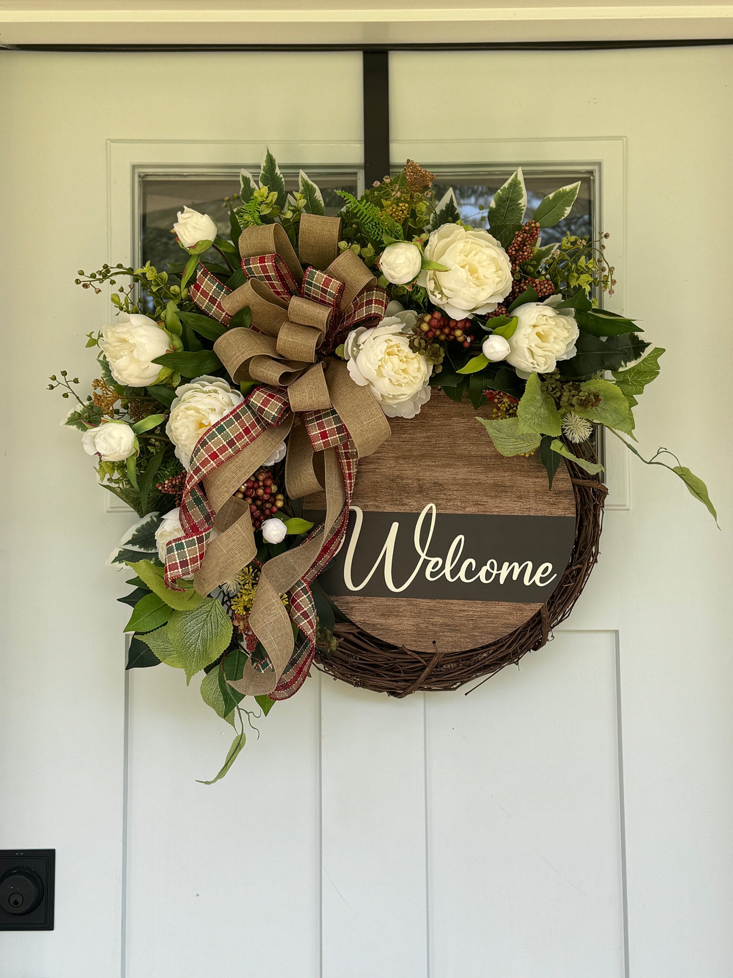 White Peony Neutral Welcome Wreath
