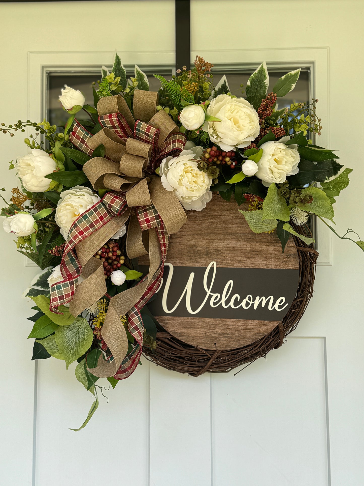 White Peony Neutral Welcome Wreath