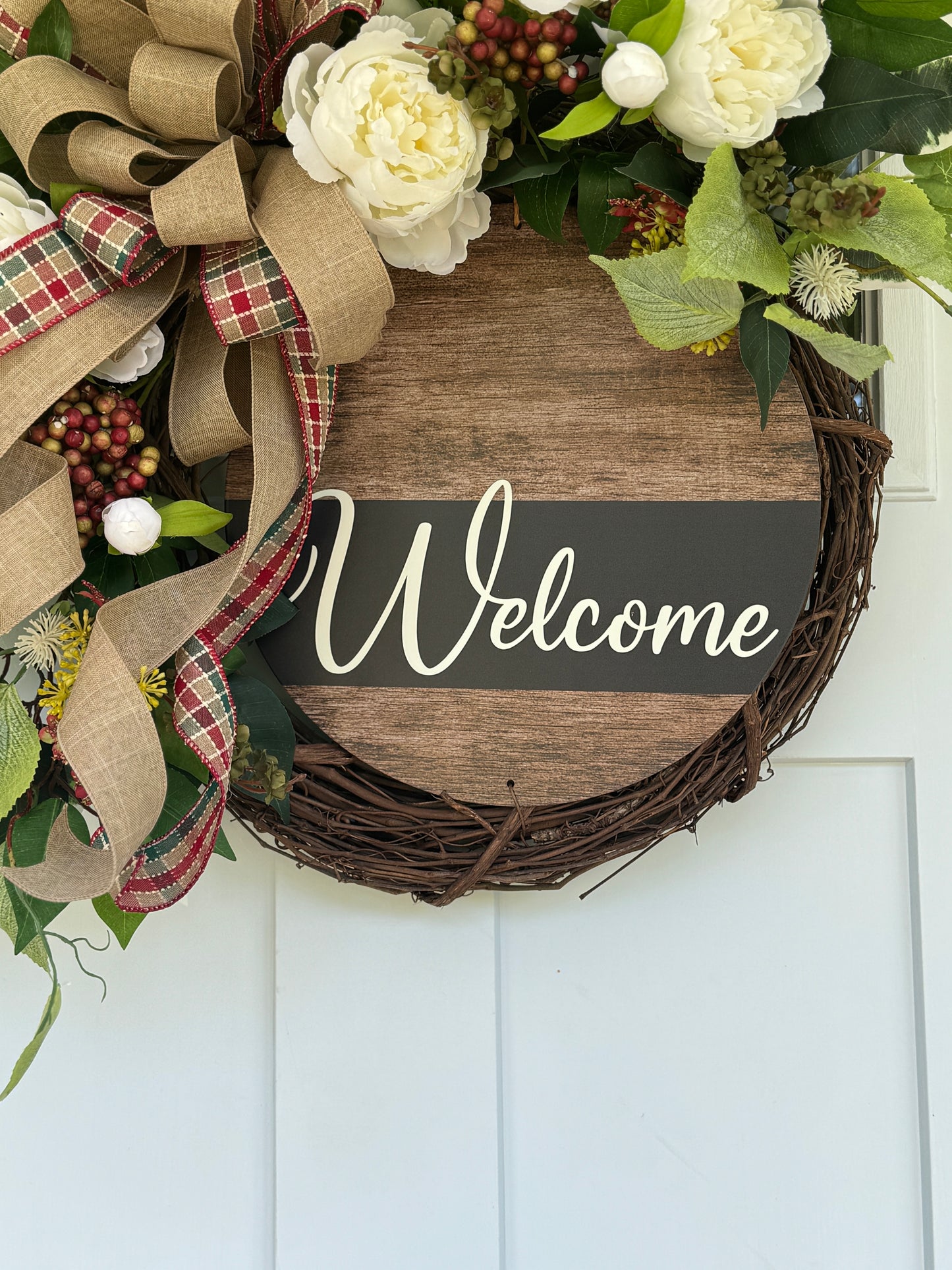 White Peony Neutral Welcome Wreath