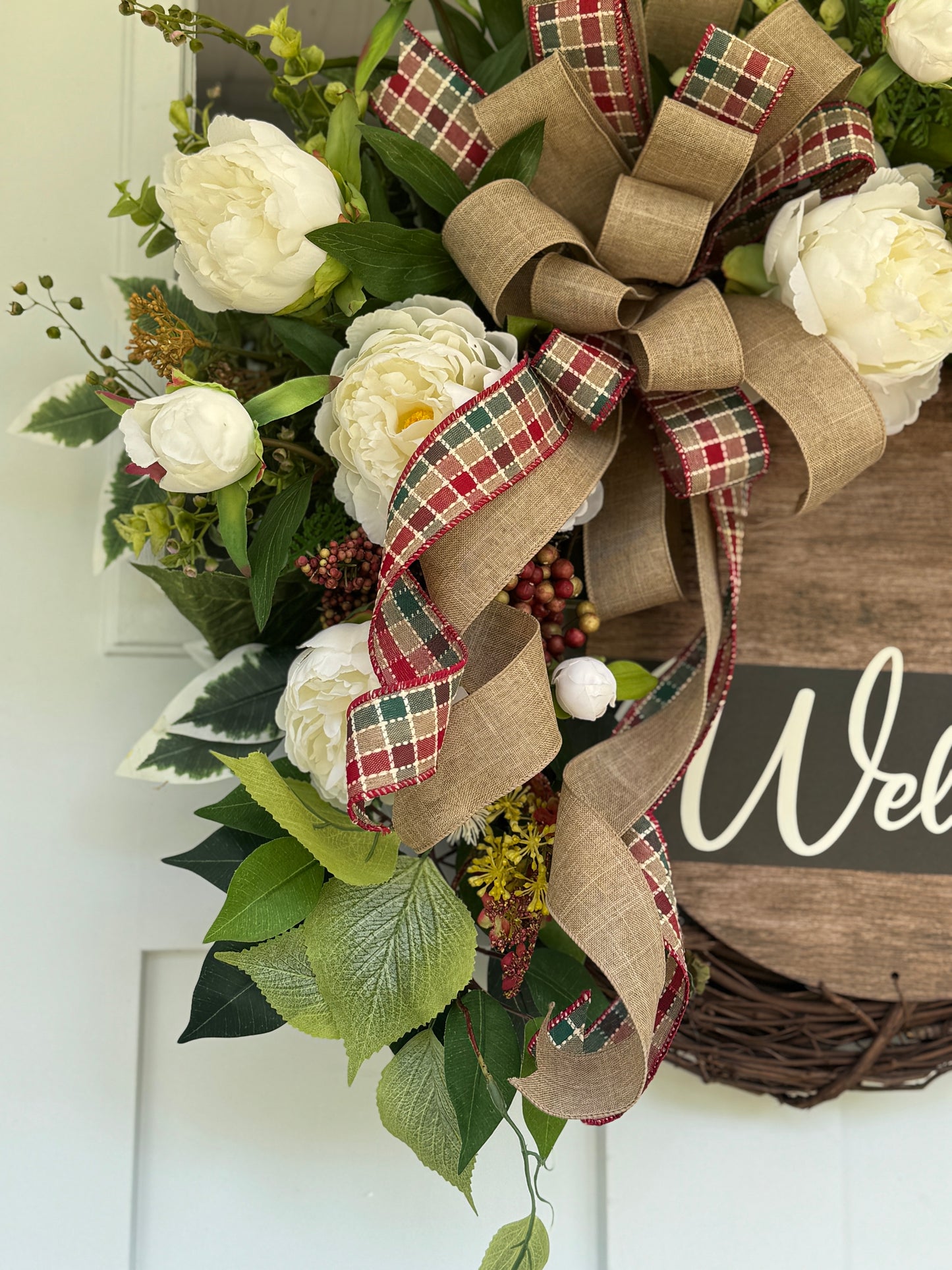 White Peony Neutral Welcome Wreath