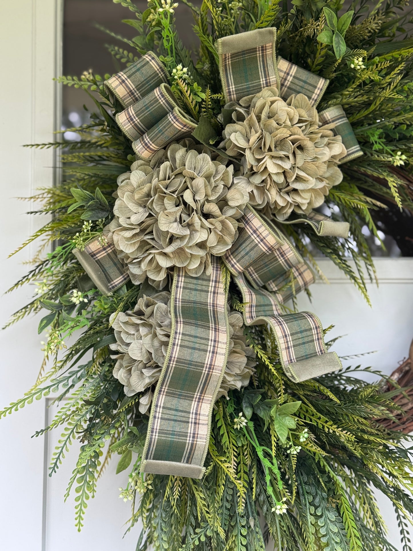 Elegant Sage Hydrangea Bead Grass Everyday Wreath