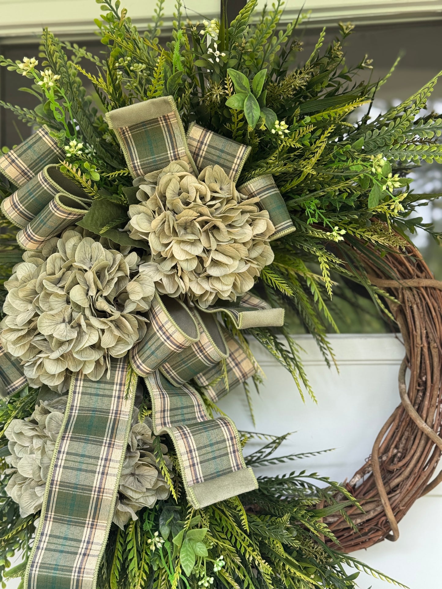 Elegant Sage Hydrangea Bead Grass Everyday Wreath
