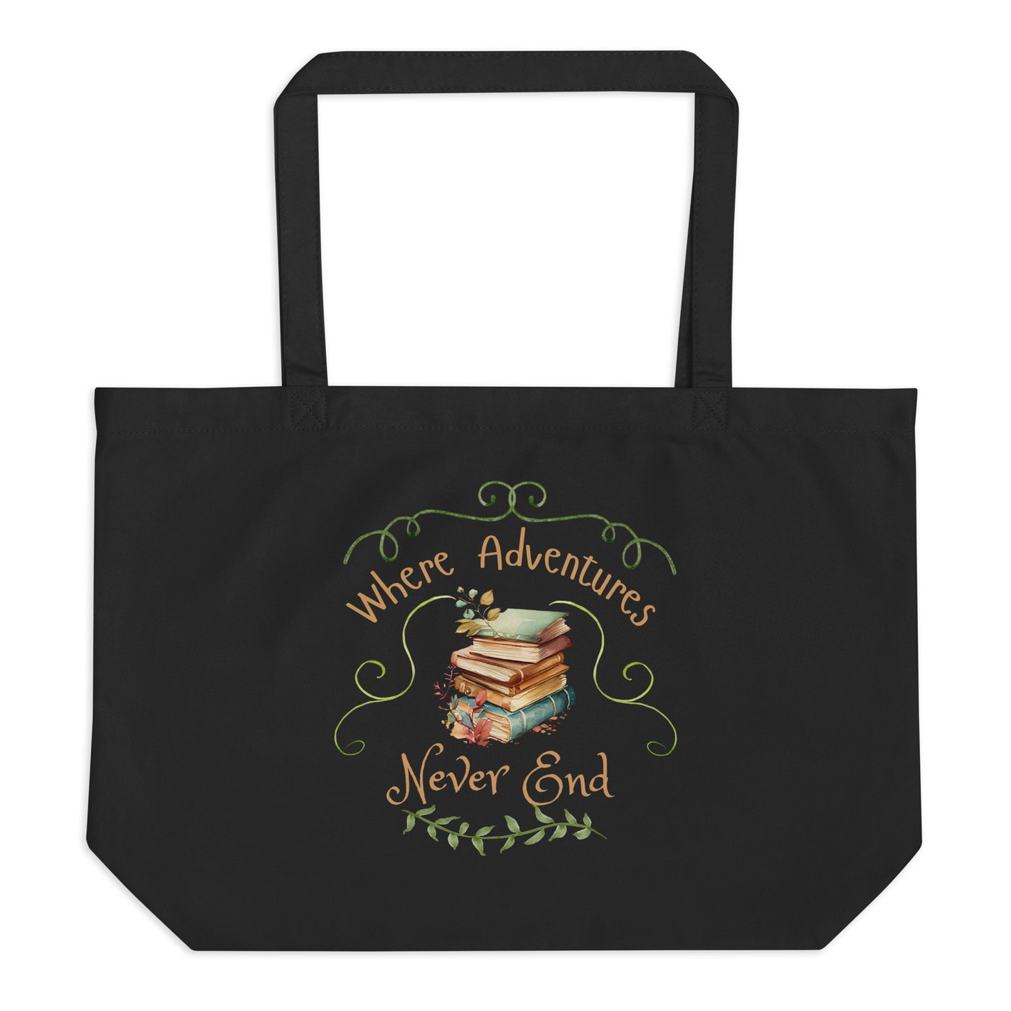 Where adventures Large organic tote bag