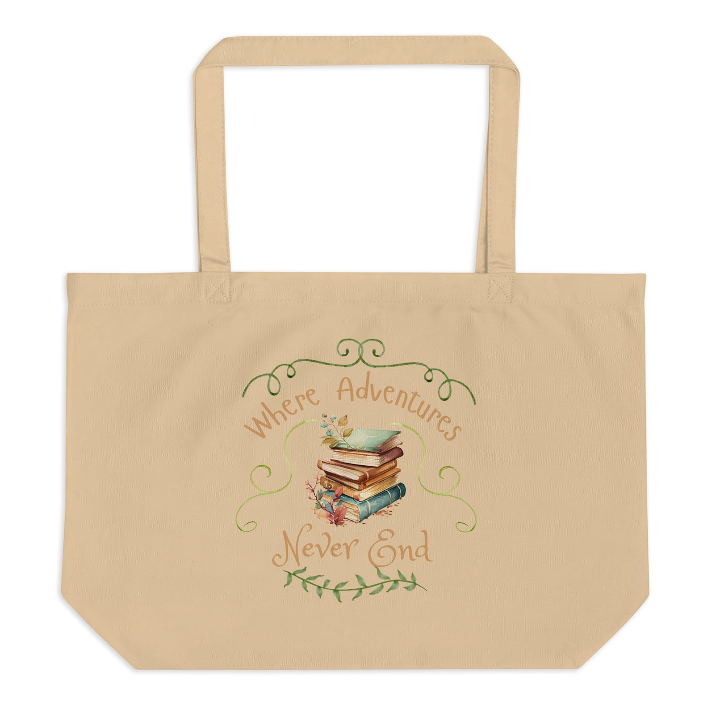 Where adventures Large organic tote bag