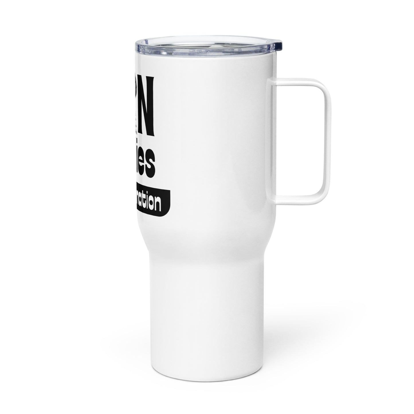 Man Travel mug with a handle