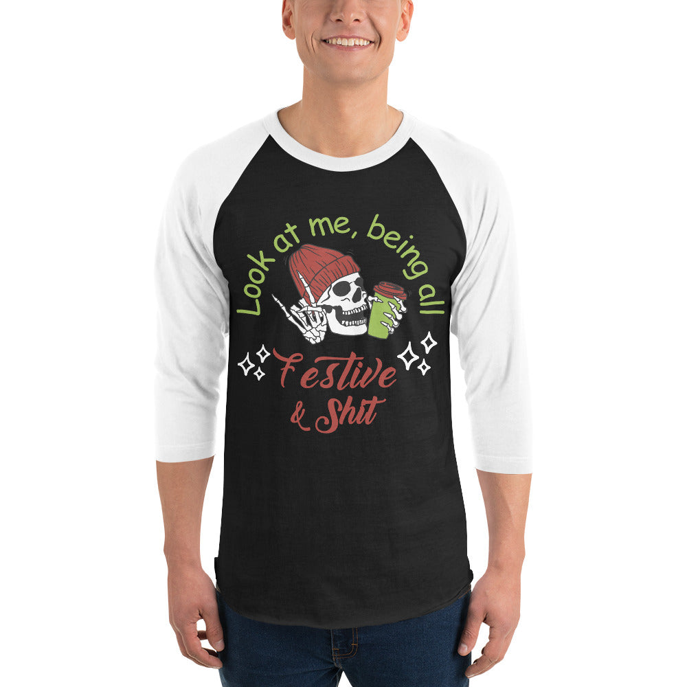 Festive 3/4 sleeve raglan shirt
