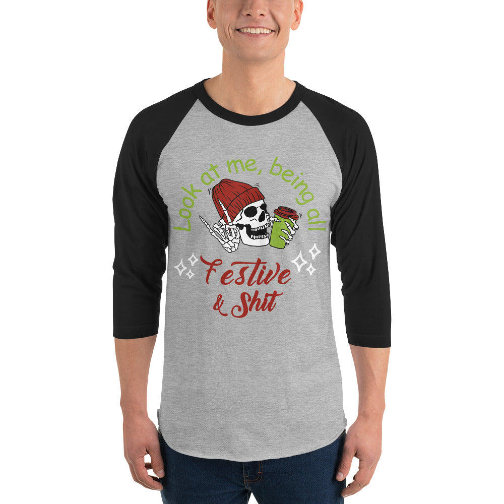 Festive 3/4 sleeve raglan shirt