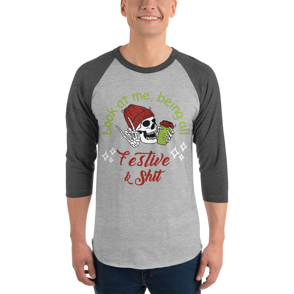 Festive 3/4 sleeve raglan shirt