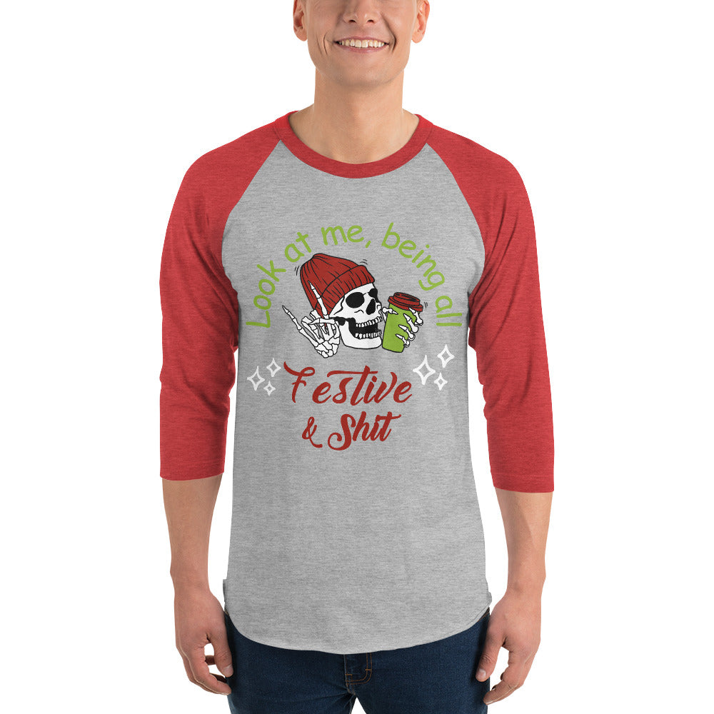 Festive 3/4 sleeve raglan shirt