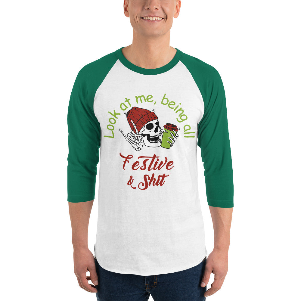 Festive 3/4 sleeve raglan shirt