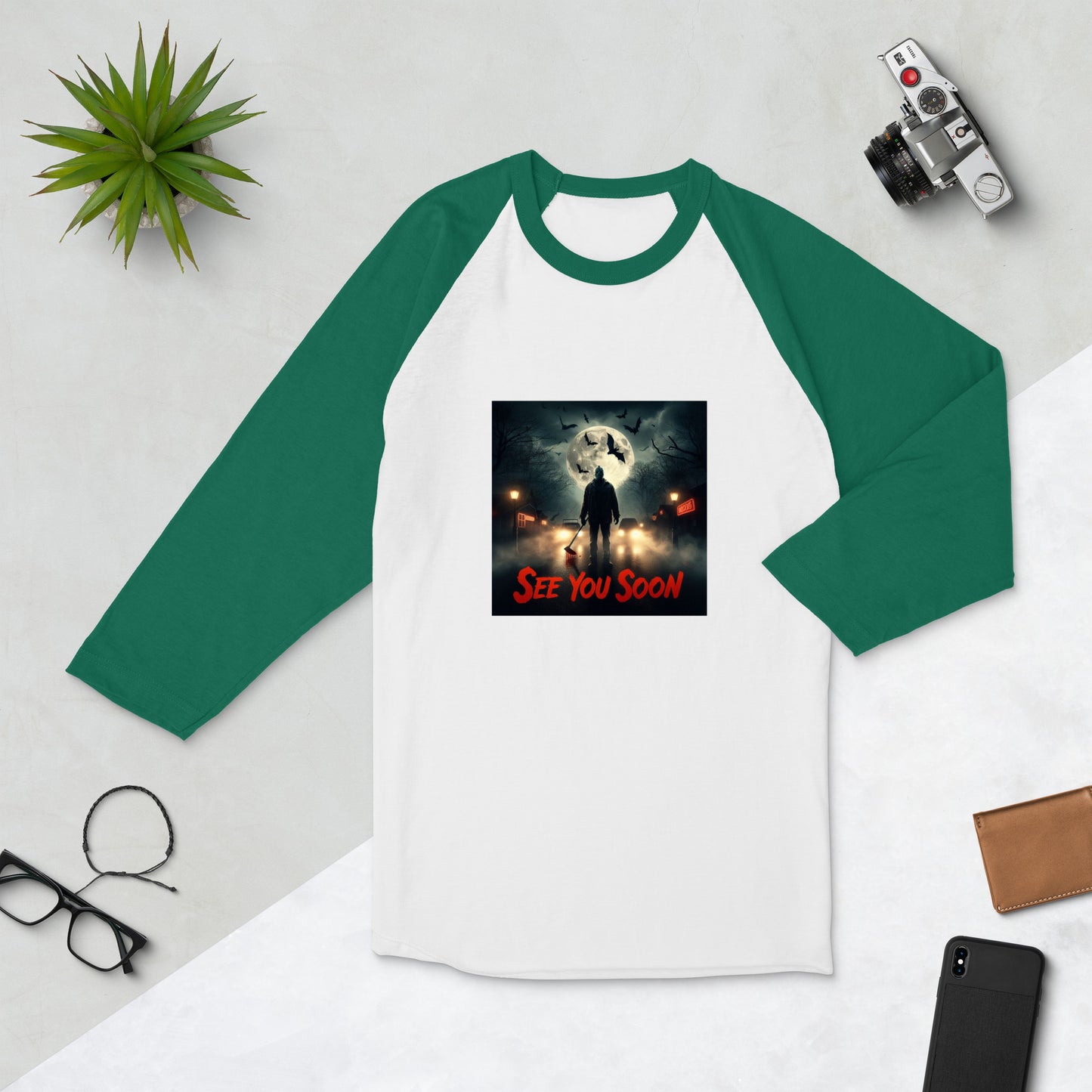 Horror movie 3/4 sleeve raglan shirt