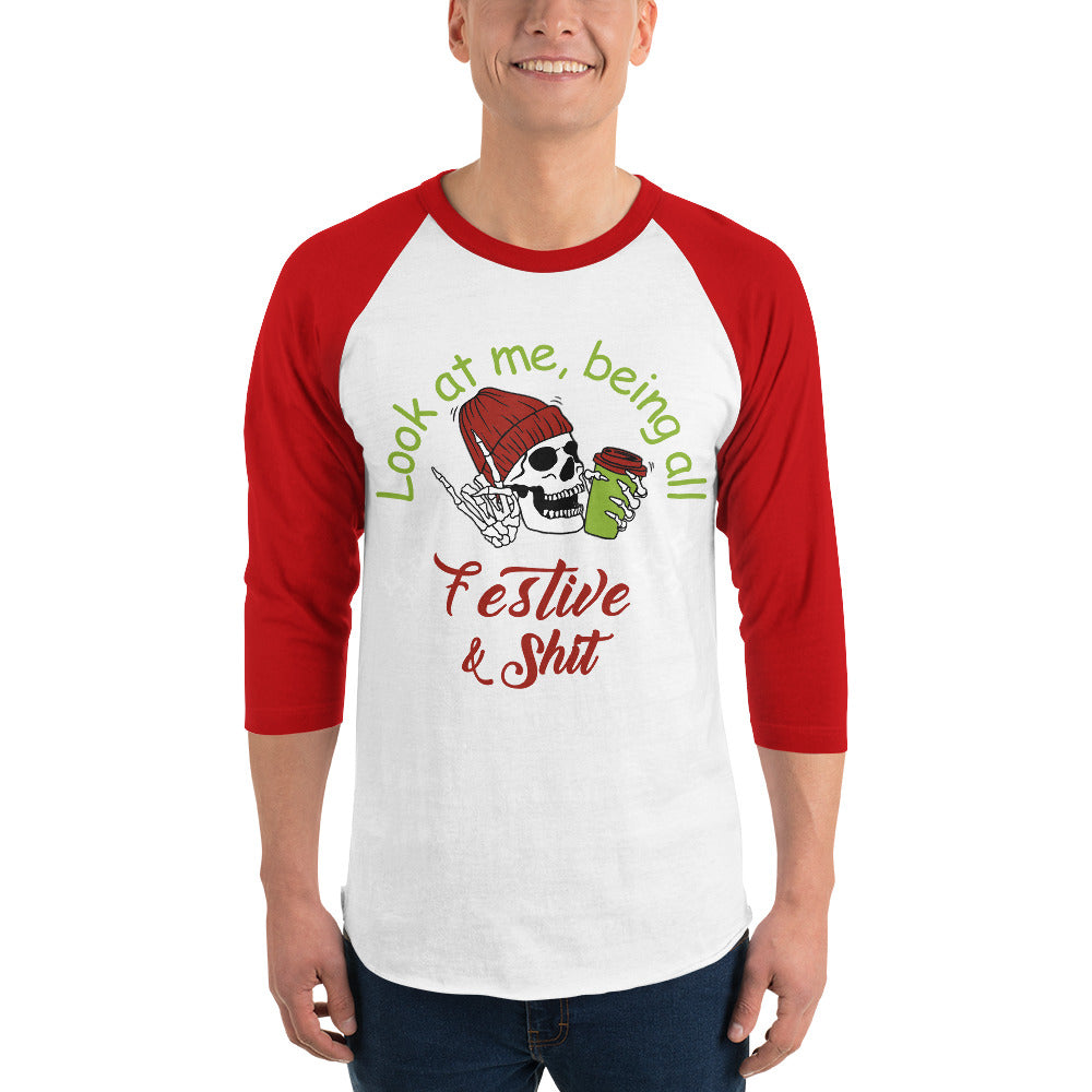 Festive 3/4 sleeve raglan shirt