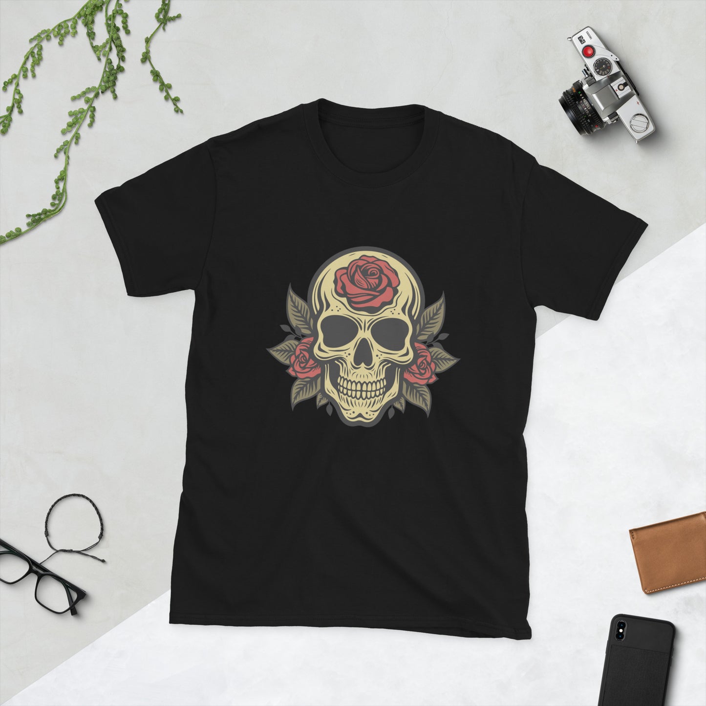 Skull with roses Short-Sleeve Unisex T-Shirt