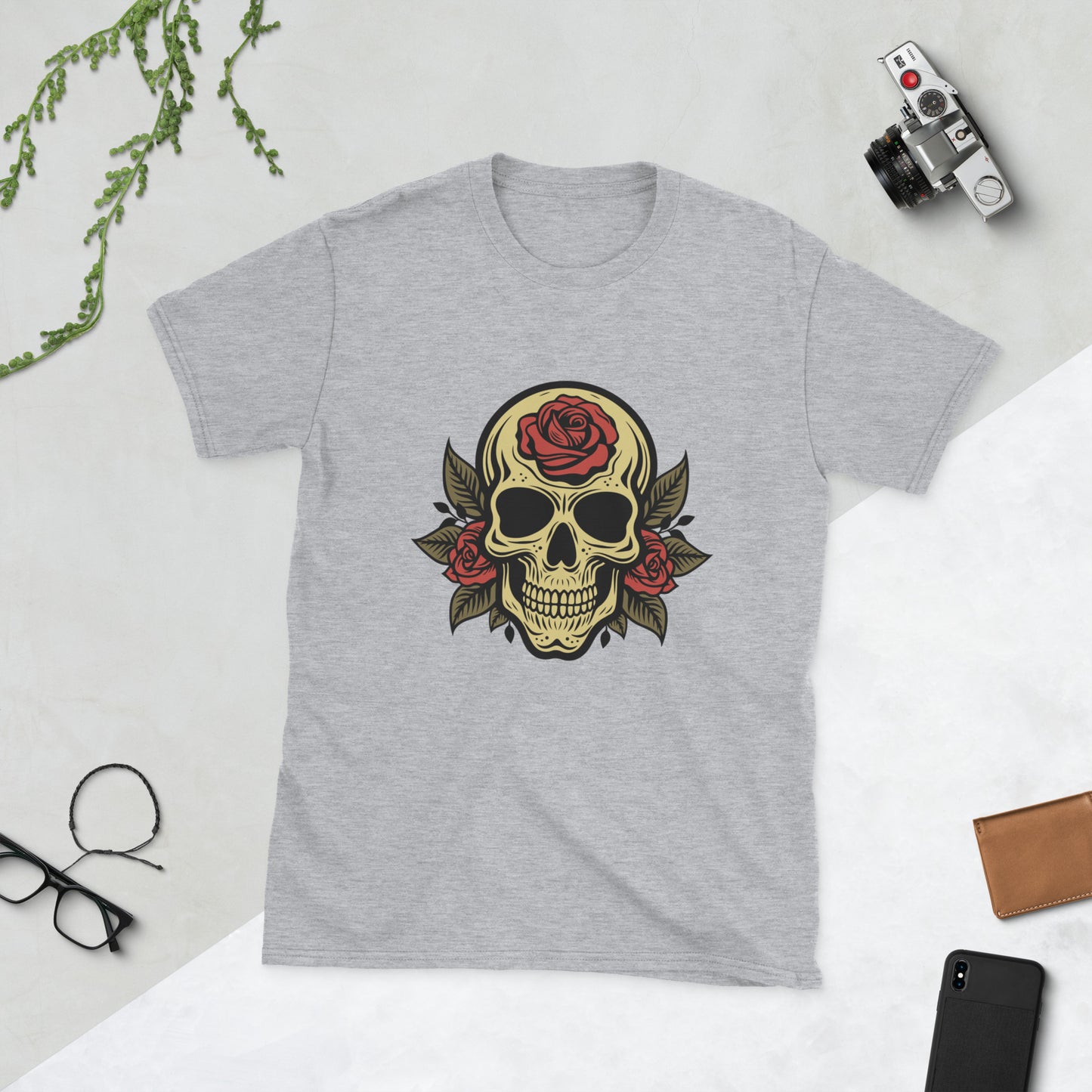 Skull with roses Short-Sleeve Unisex T-Shirt