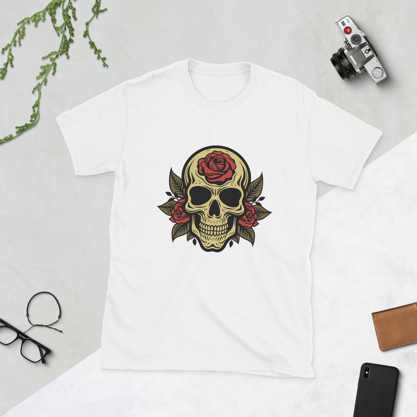 Skull with roses Short-Sleeve Unisex T-Shirt