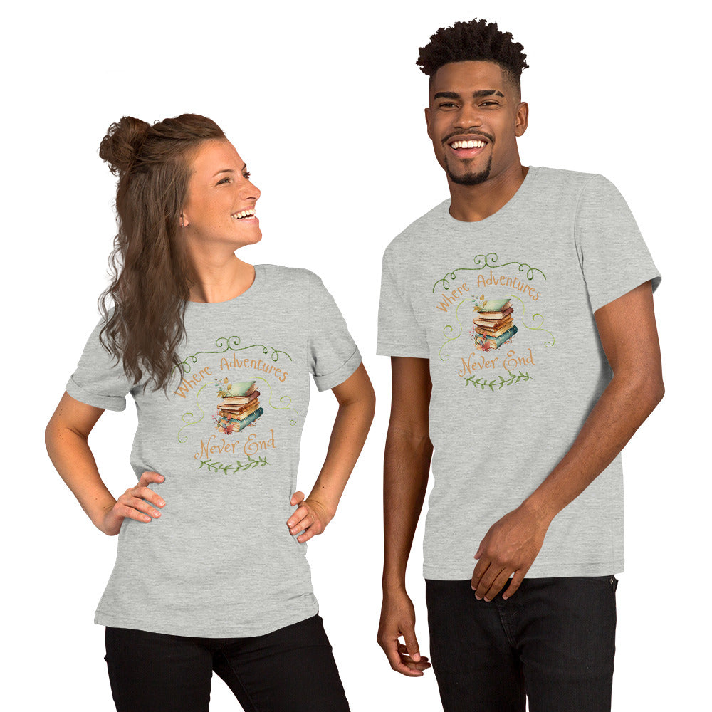Where adventures Unisex t-shirt