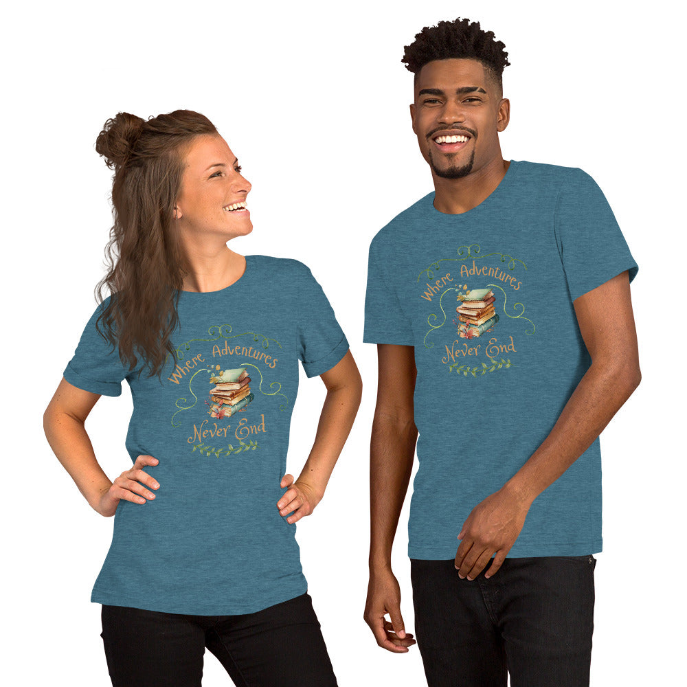 Where adventures Unisex t-shirt