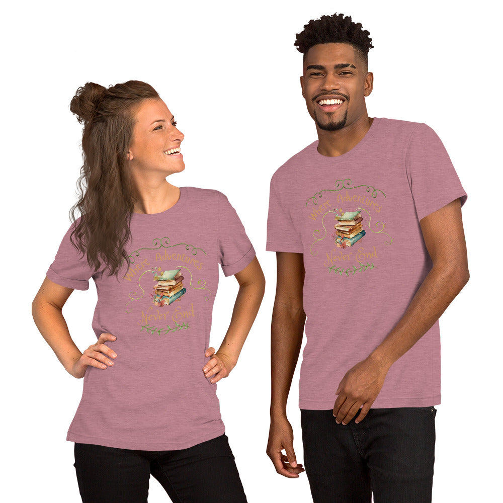 Where adventures Unisex t-shirt