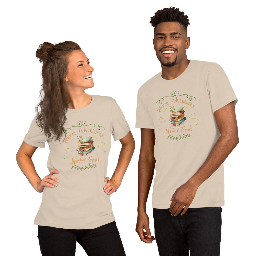 Where adventures Unisex t-shirt