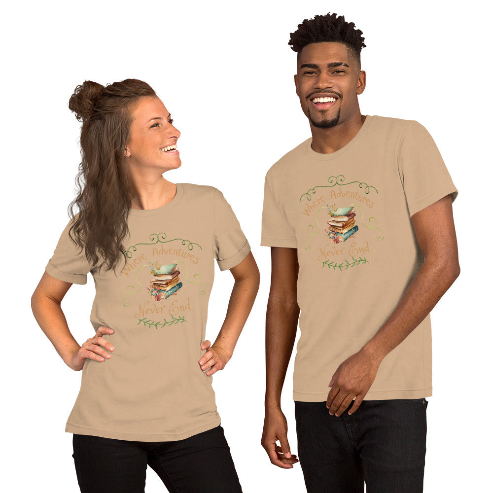 Where adventures Unisex t-shirt