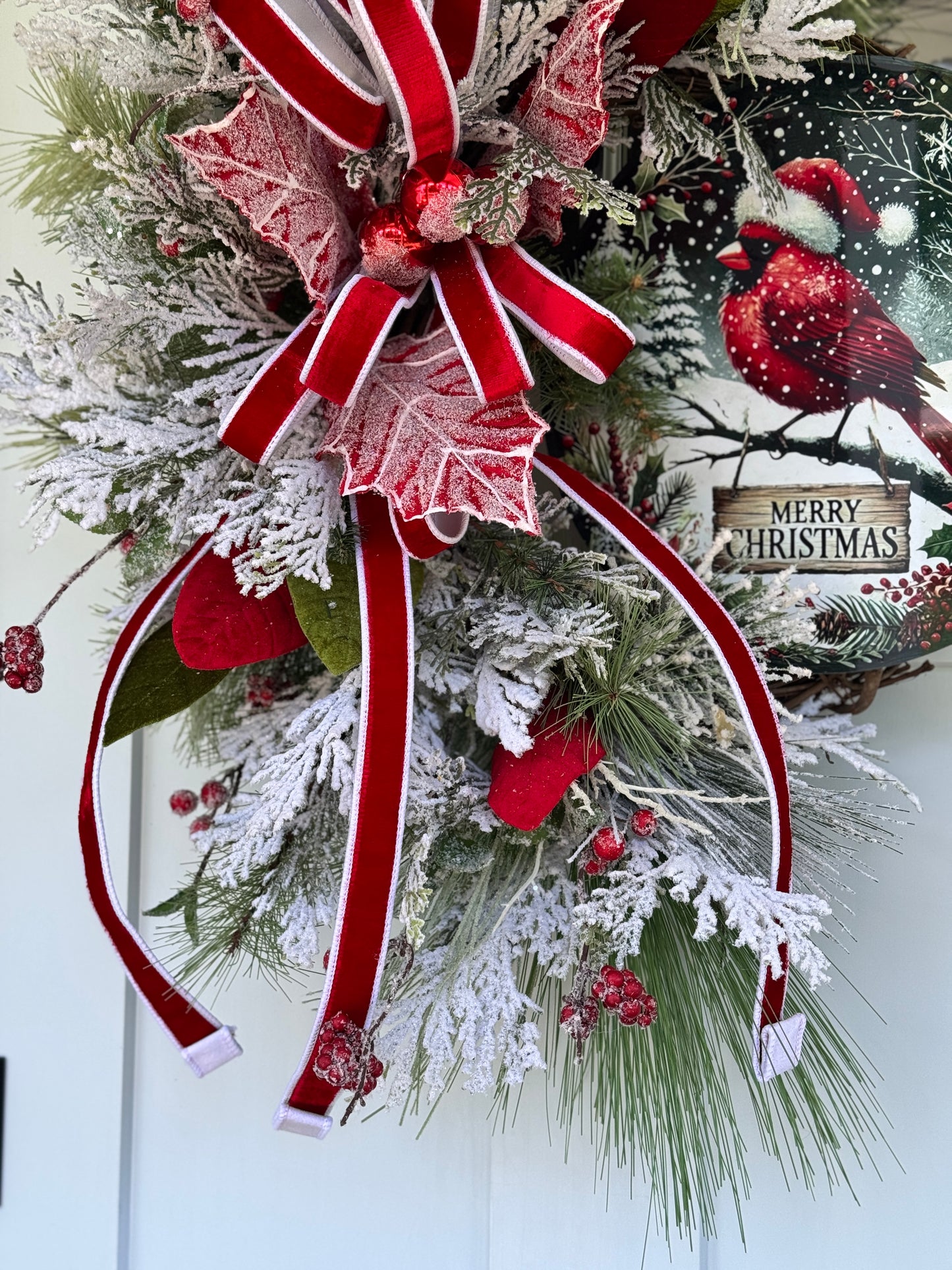 Festive Cardinal with Santa Hat Wreath