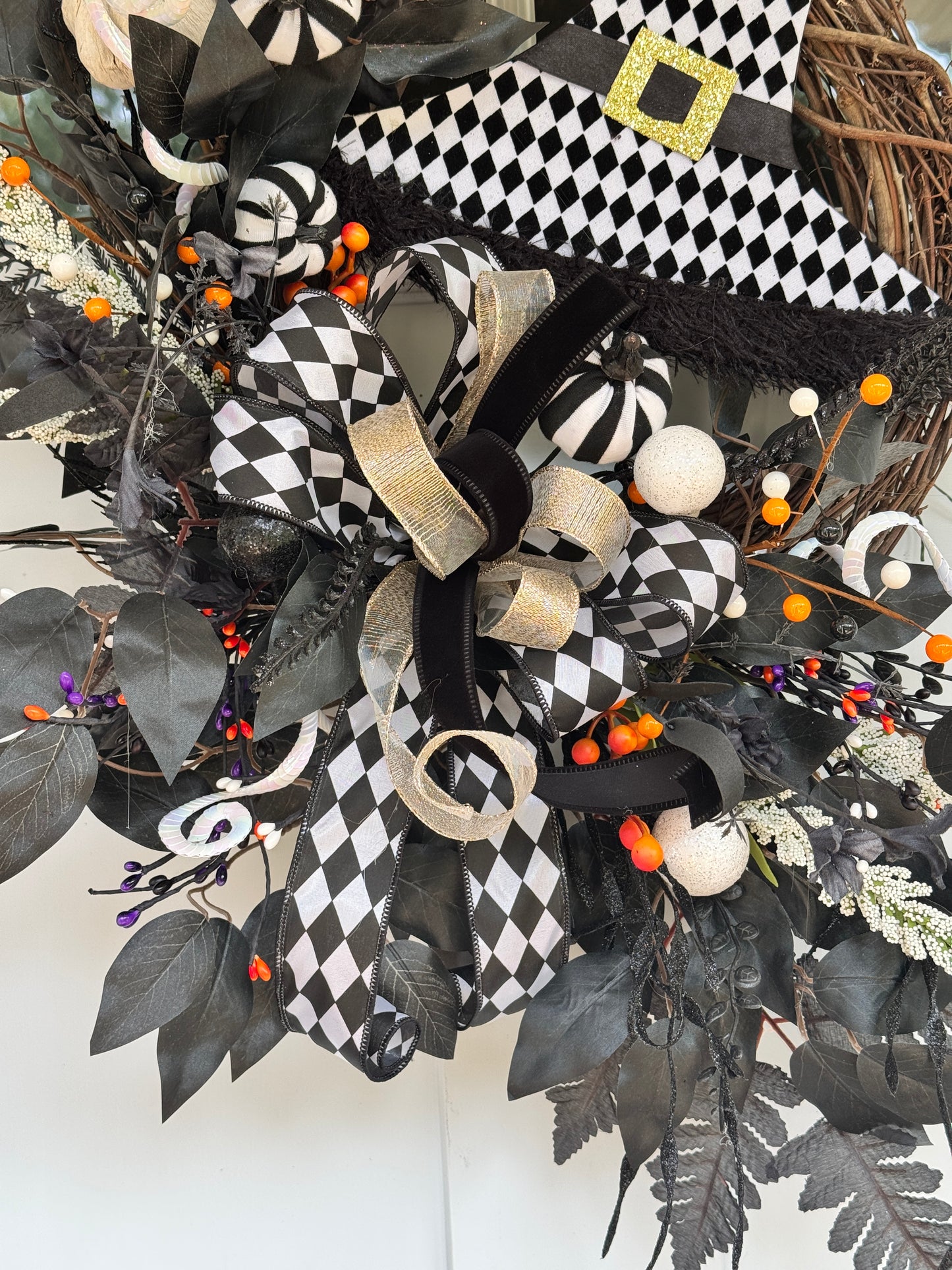 Black & White Harlequin Witch Wreath