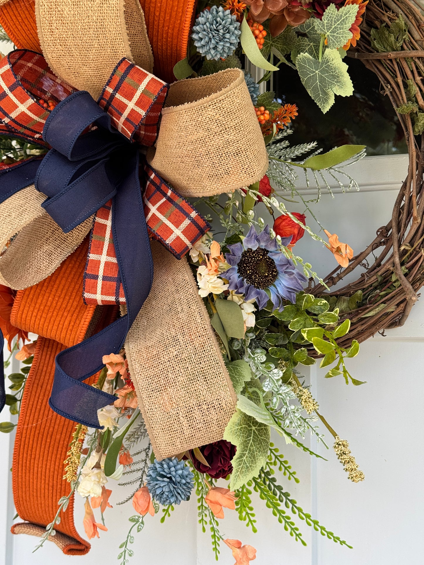 Rust & Blue Autumn Grapevine Wreath