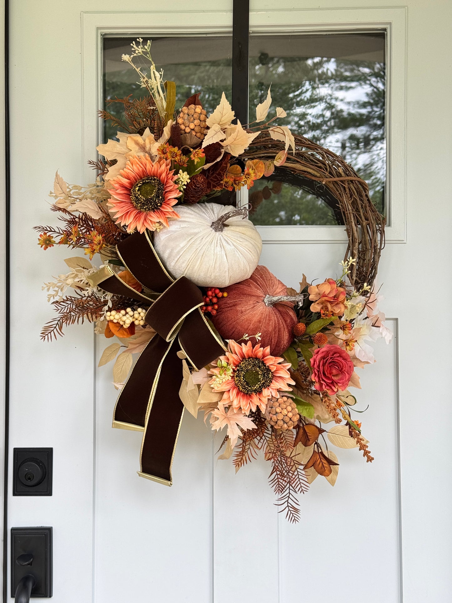 Rust & Cream Pumpkin Autumn Wreath