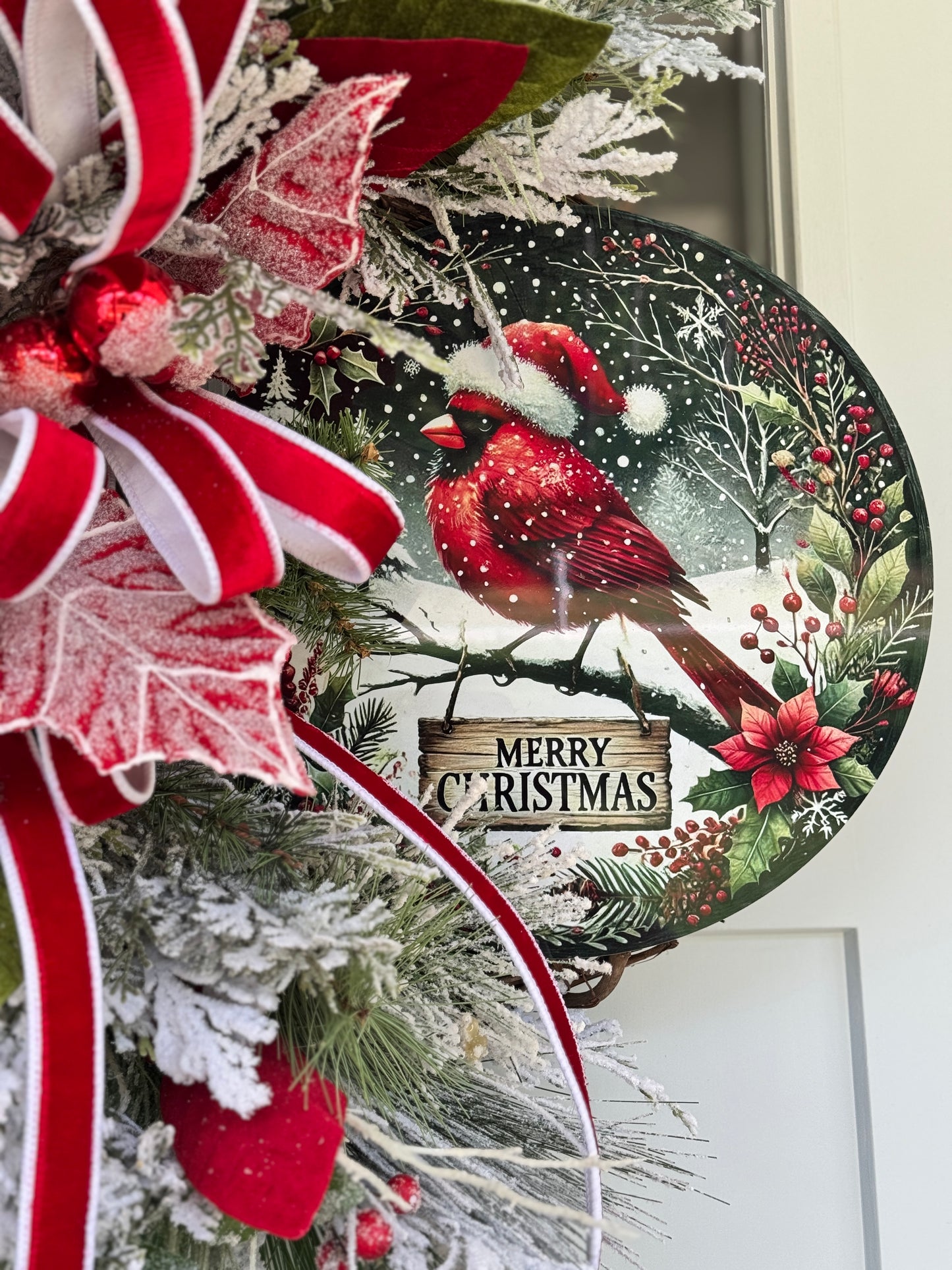Festive Cardinal with Santa Hat Wreath