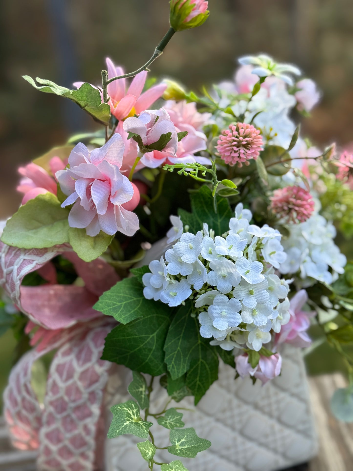 Elegant Floral Arrangement in White Quilted Vase