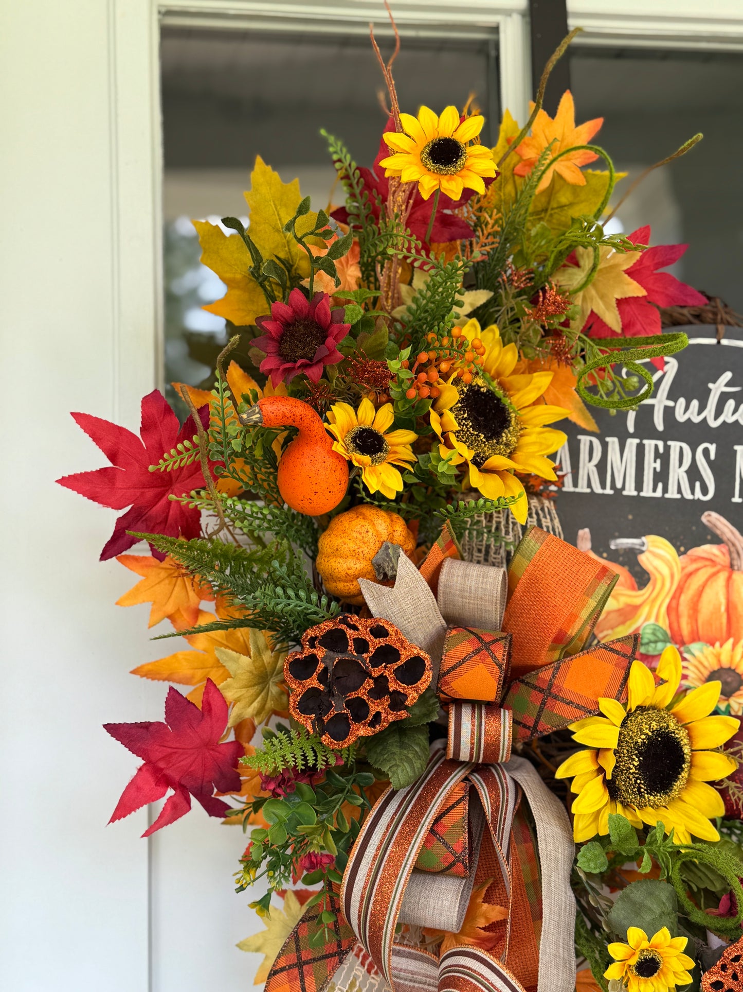 Autumn Harvest Wreath with Sunflowers and Pumpkins