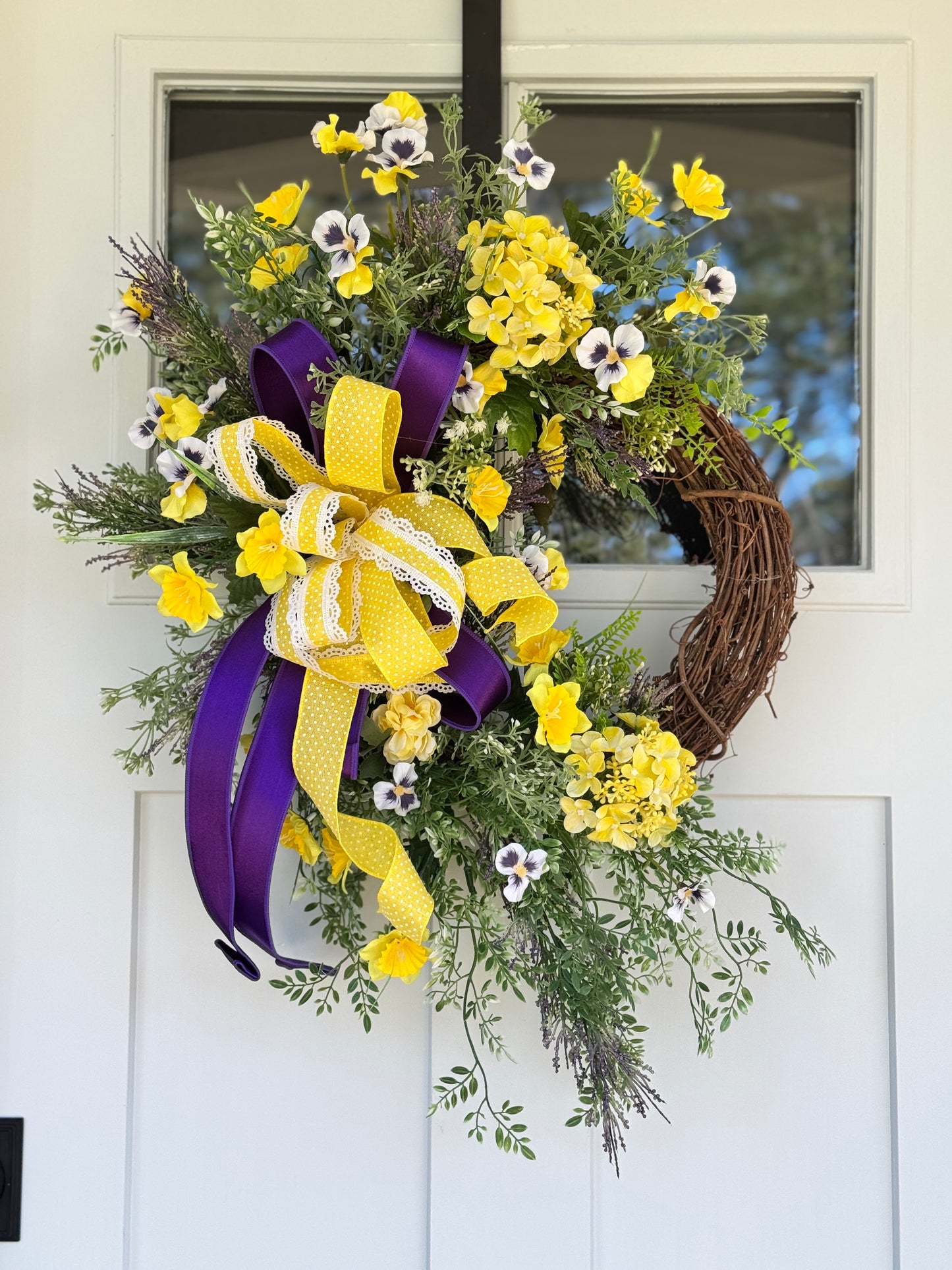 Purple and Yellow Hydrangea Floral Wreath
