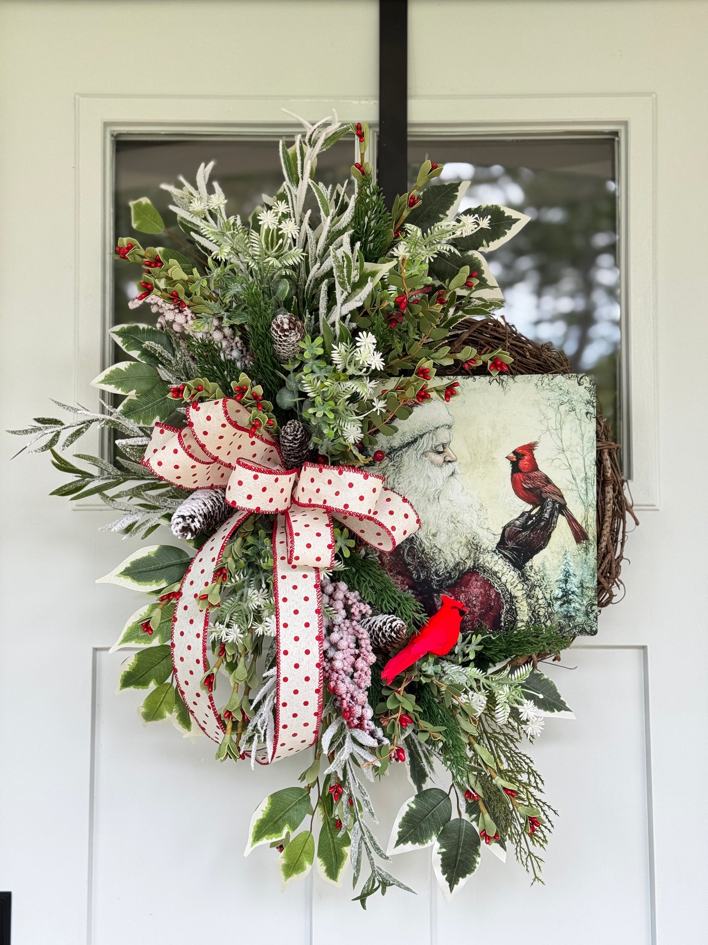 Vintage Inspired Santa and Cardinal Wreath