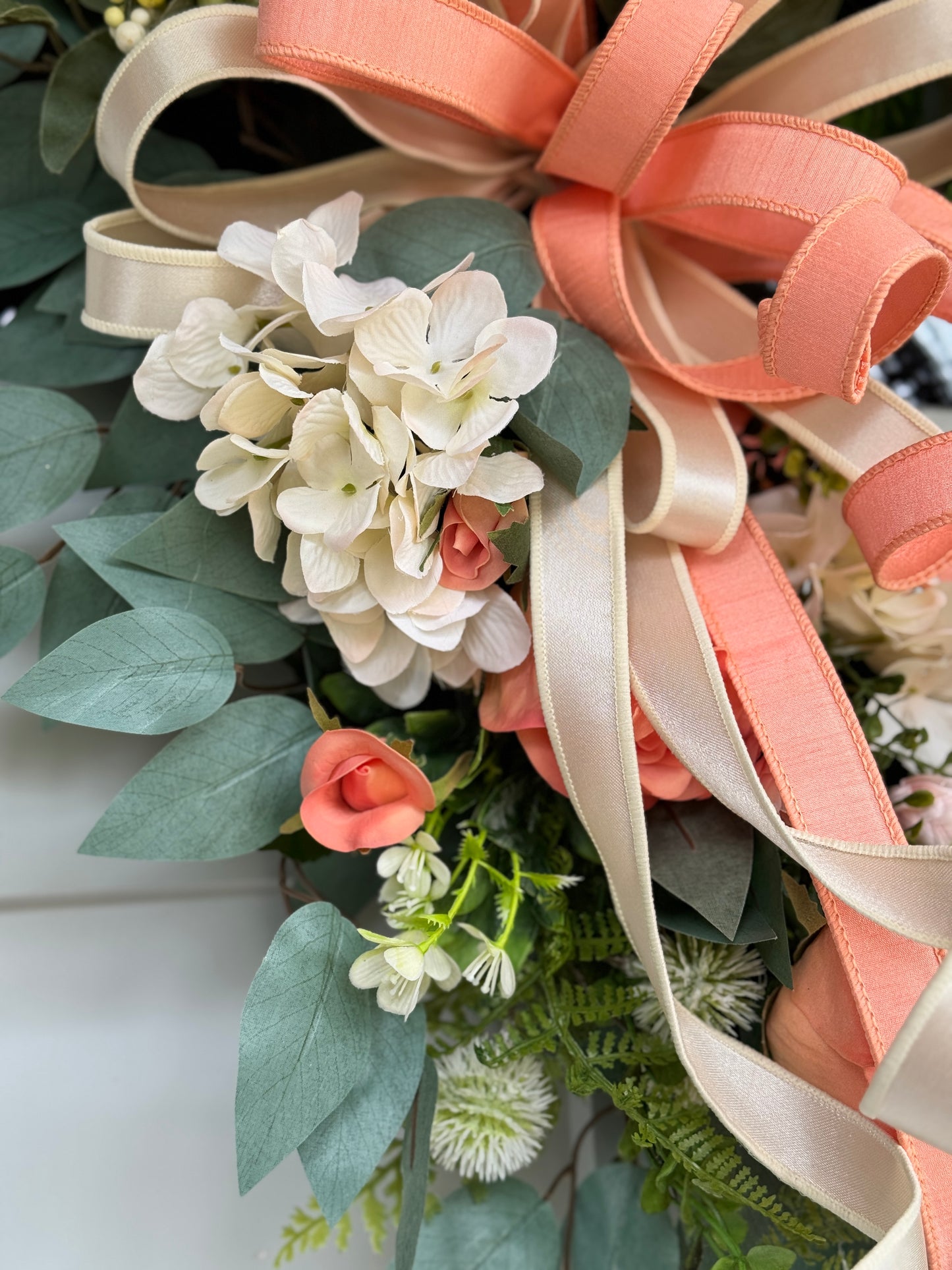 Peach Roses and Cream Hydrangeas Wreath