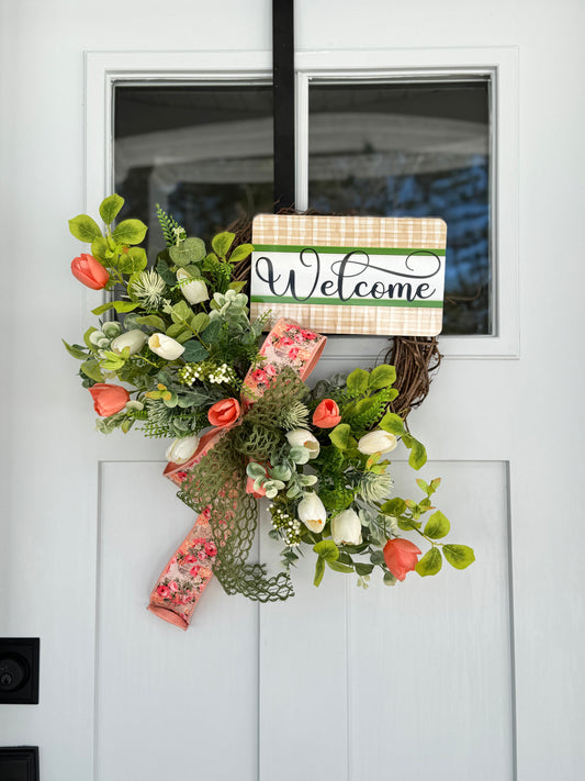 Floral Welcome Wreath with Tulips