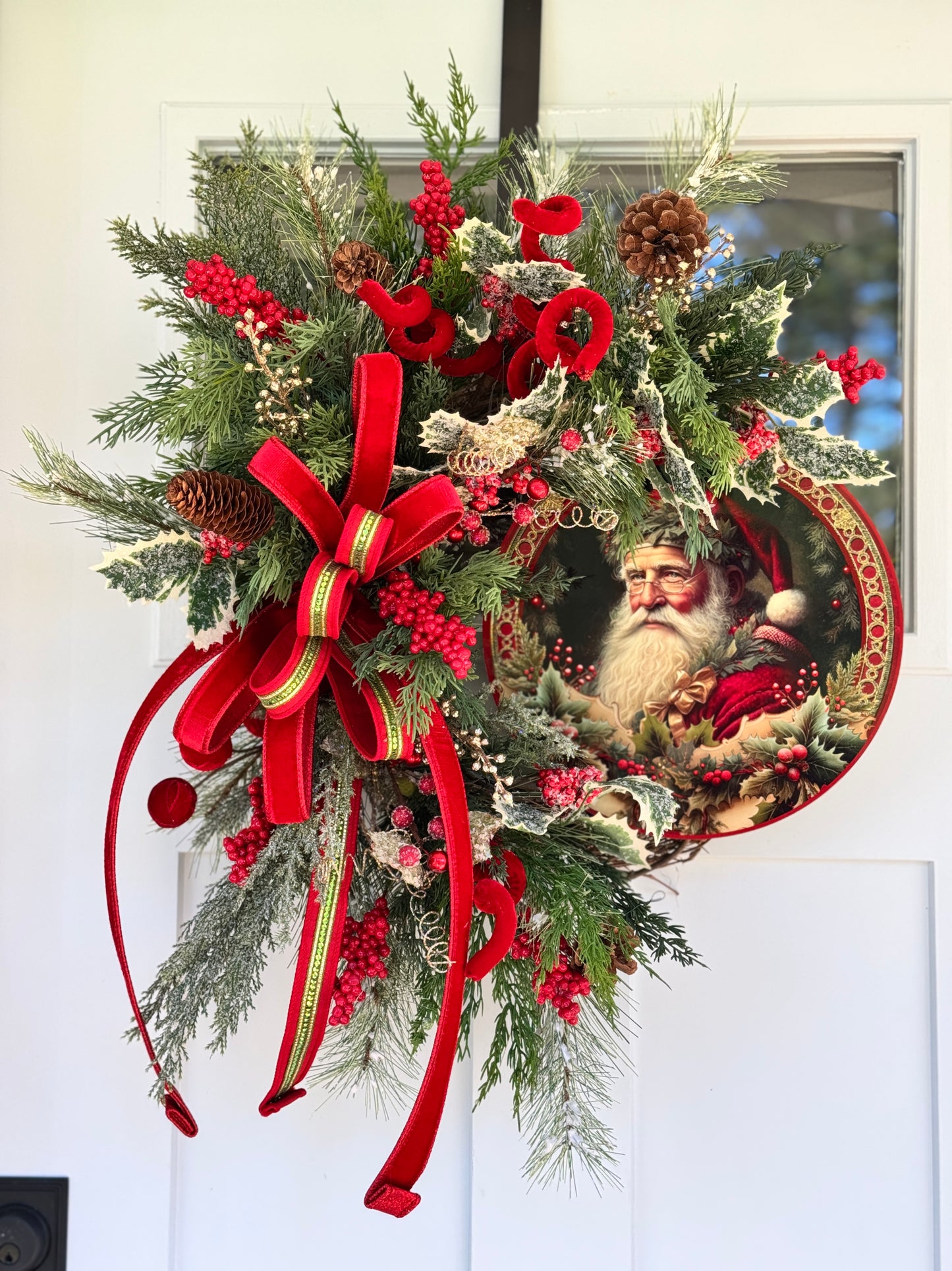 Vintage Inspired Santa Christmas Wreath Red and Gold