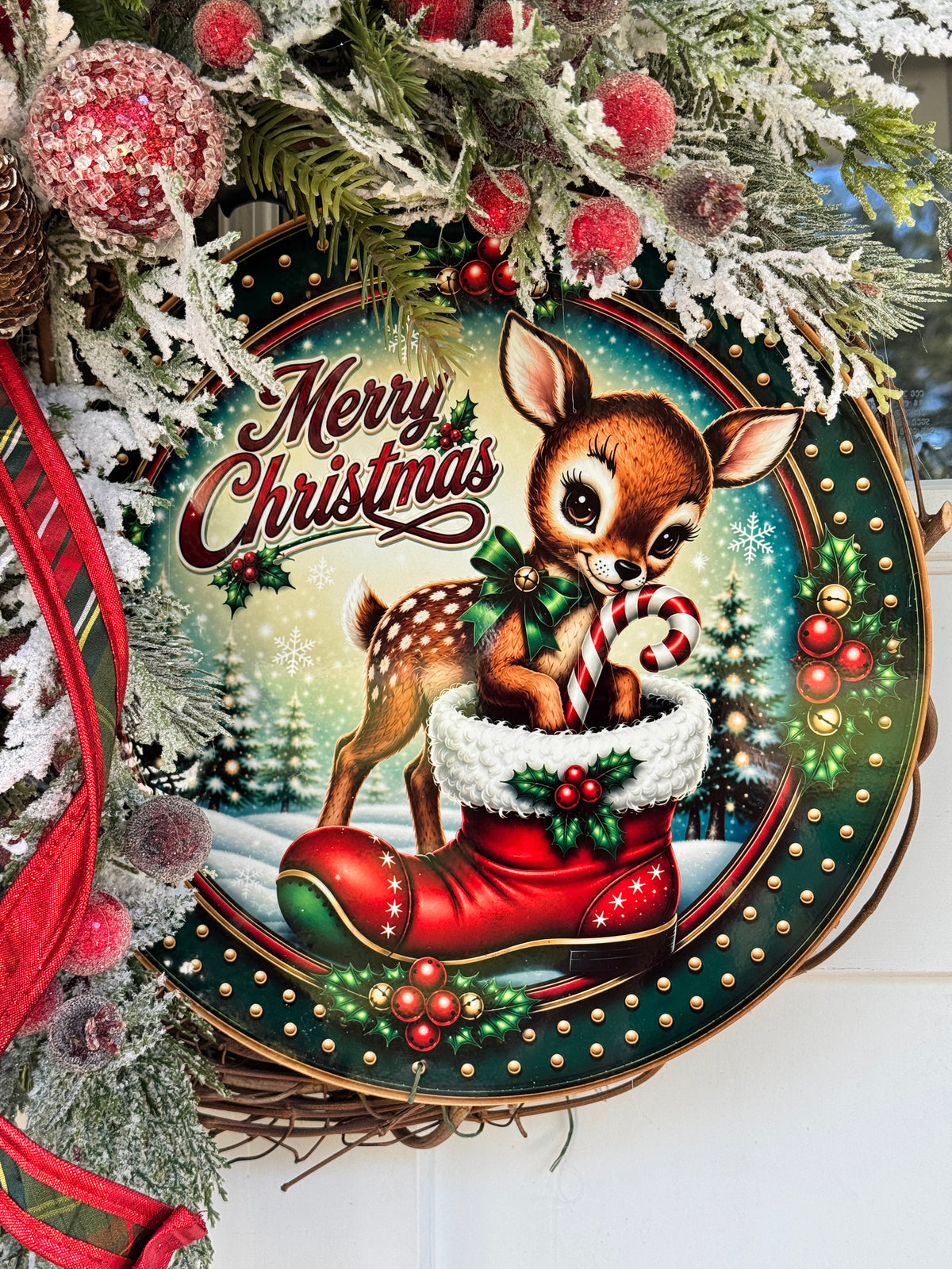 Adorable Deer “Merry Christmas” Wreath
