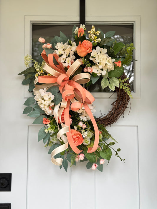 Peach Roses and Cream Hydrangeas Wreath
