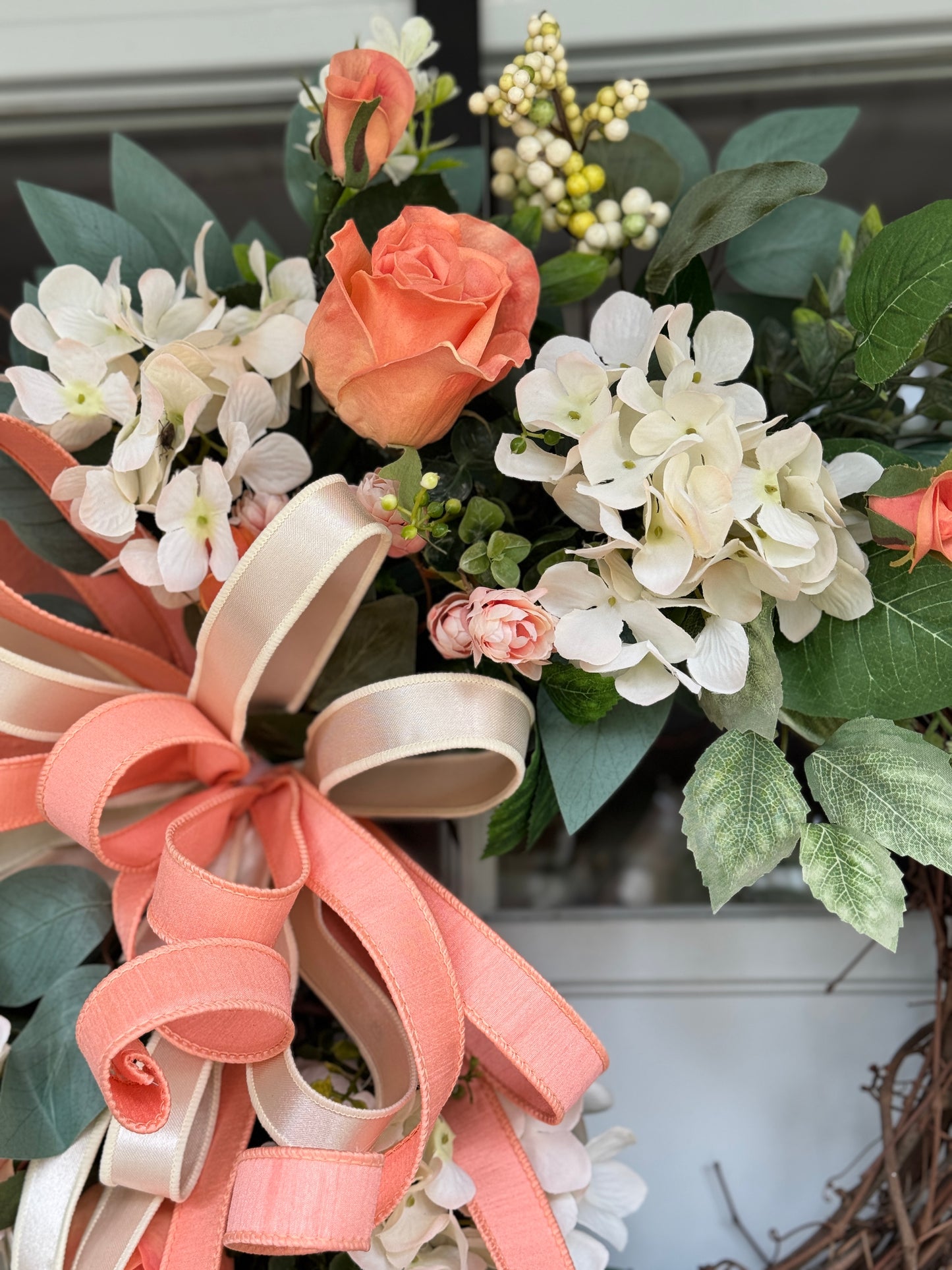 Peach Roses and Cream Hydrangeas Wreath