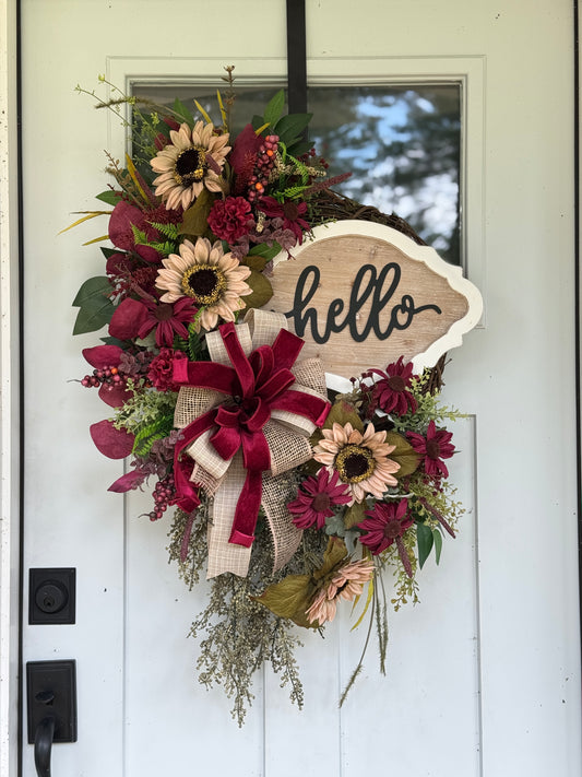 Festive Burgundy and Taupe Floral Wreath
