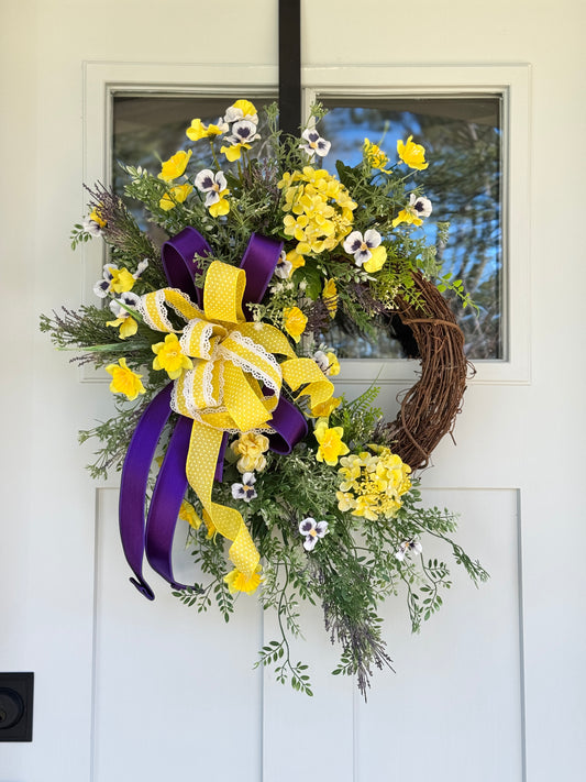 Purple and Yellow Hydrangea Floral Wreath