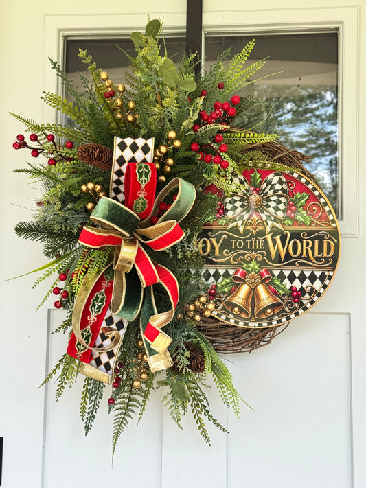 Harlequin Joy to the World Wreath